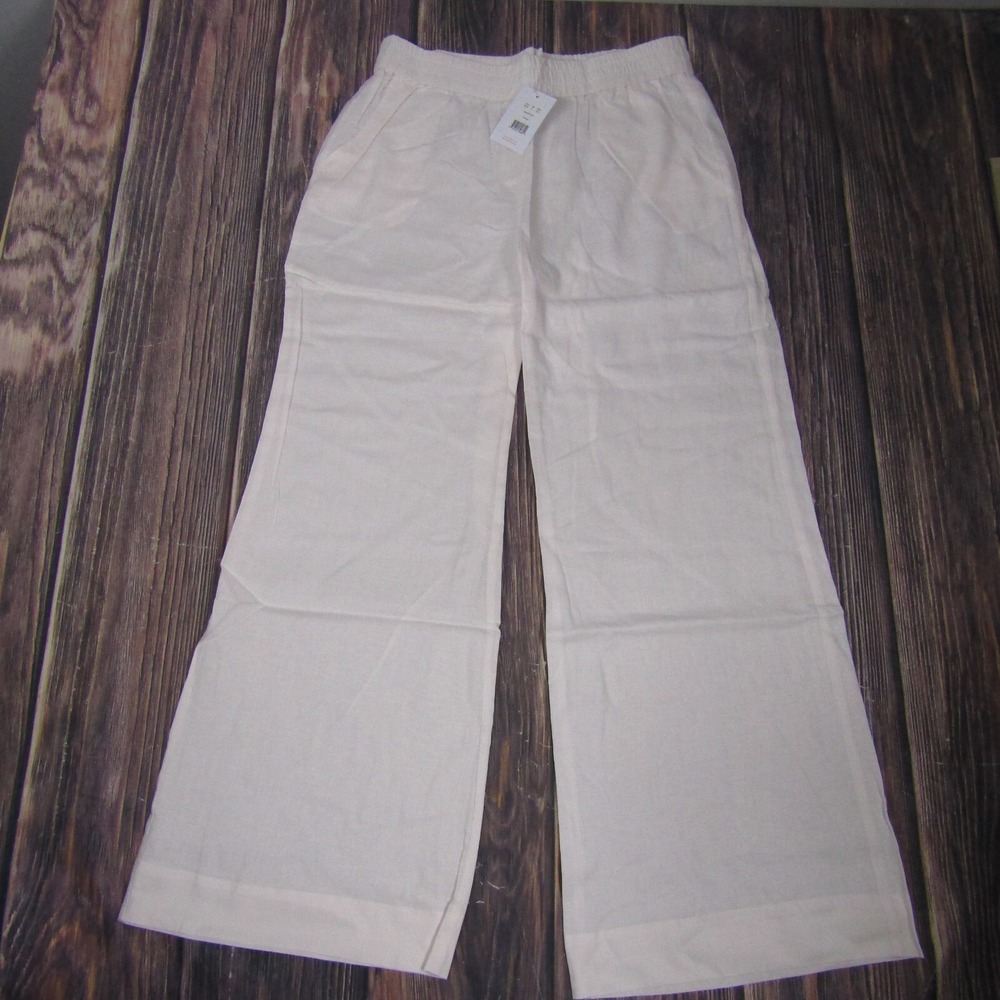 Andie The Pant Women Size M Coco White Linen Blend Wide Leg Elastic Waist AAB120